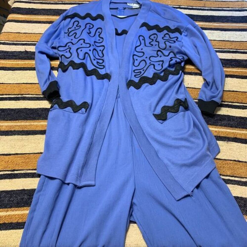 Vintage Jumpsuit Cardigan Set Donna Toran Medium Geometric Funky Playsuit Retro‎